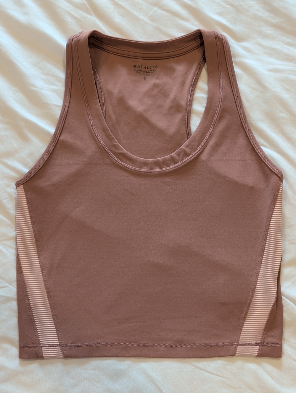 Athleta Dusty Mauve Racerback Crop Tank with Striped Side Panels Small